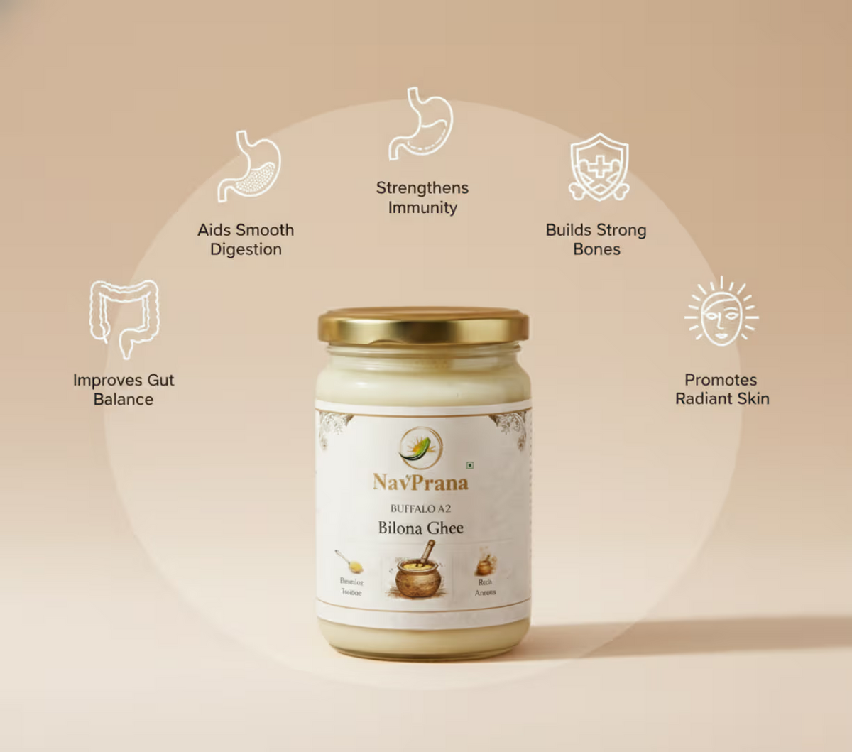 NavPrana Organics Buffalo A2 Bilona Ghee (500 ml)