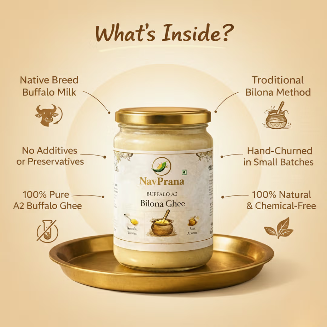 NavPrana Organics Buffalo A2 Bilona Ghee (500 ml)