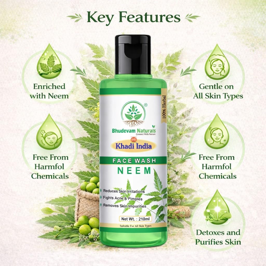 Bhudevam Naturals Khadi Neem Face Wash for Clear & Healthy Skin – 210ML