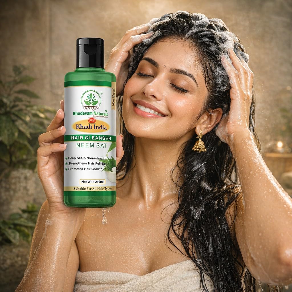 Bhudevam Naturals Khadi Neem Sat Hair Shampoo – Oil Control & Anti-Itch Scalp Treatment- 210ML