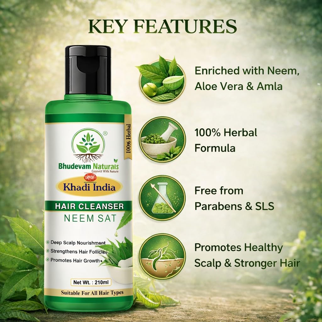Bhudevam Naturals Khadi Neem Sat Hair Shampoo – Oil Control & Anti-Itch Scalp Treatment- 210ML