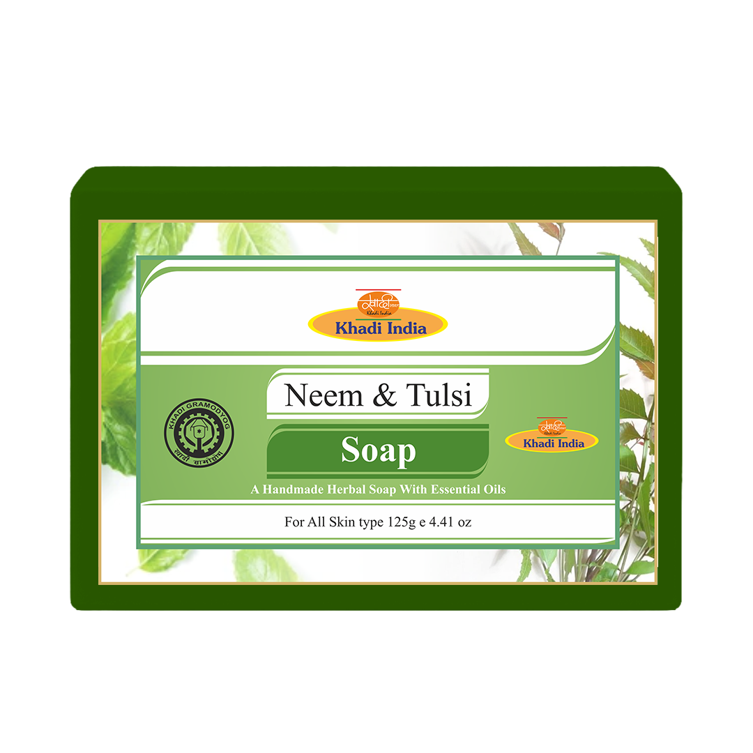 Khadi Care Herbal Neem Tulsi Soap for Acne Control & Pimple Protection - 125g