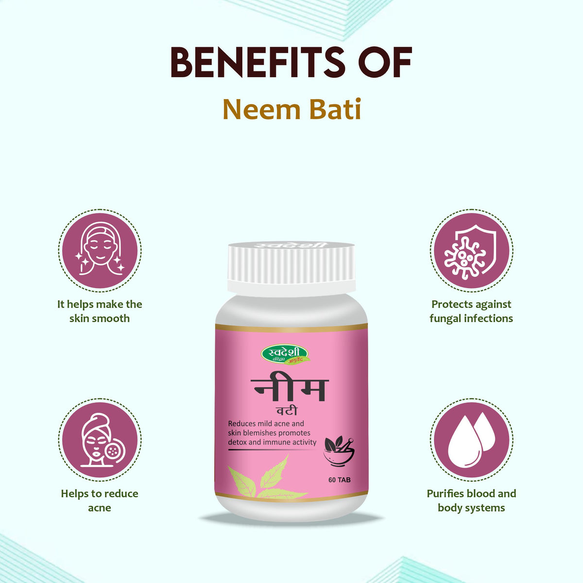 Pack of 2 Neem Vati 60tab for healthy skin & Immunity Support.