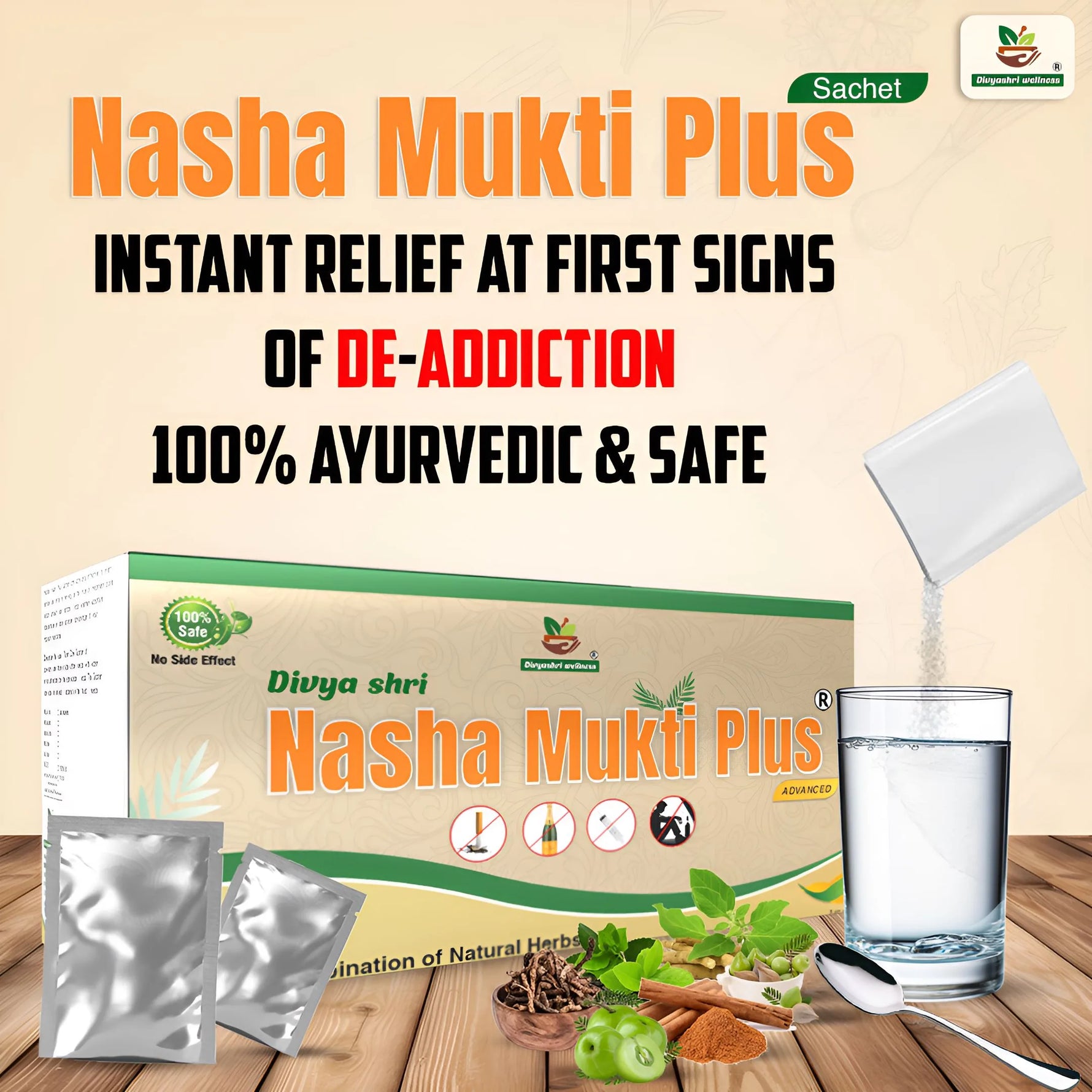 Divyashri Wellness Nasha Mukti Powder | Stop Drinking Alcohol | Anti-smoking Supplement | Quit Heroin, Opium & Drugs