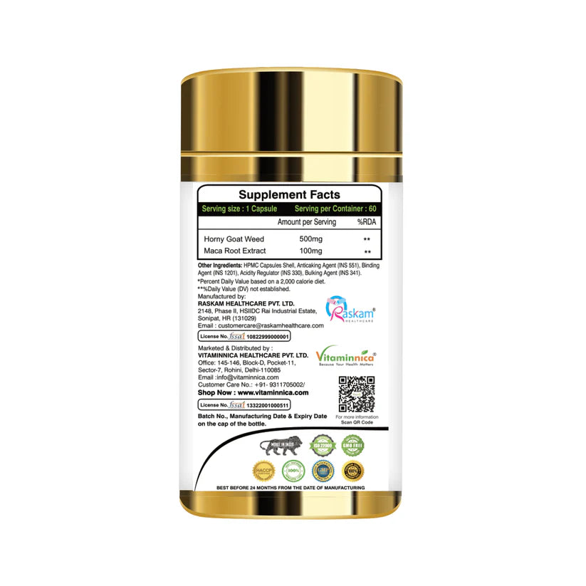 Vitaminnica Horny Goat Weed with Maca Root Capsules - Strength, Stamina & Performance Booster, 60 Count