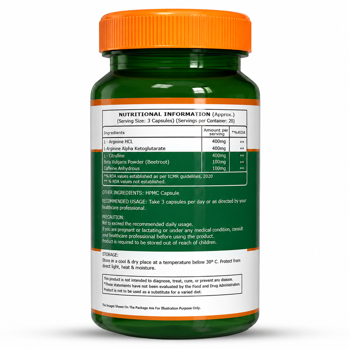 Pure Nutrition Nitric Oxide Booster – L-Arginine HCL, L-Citrulline & Caffeine – Strength, Stamina, Energy & Recovery – 60 Veg Capsules