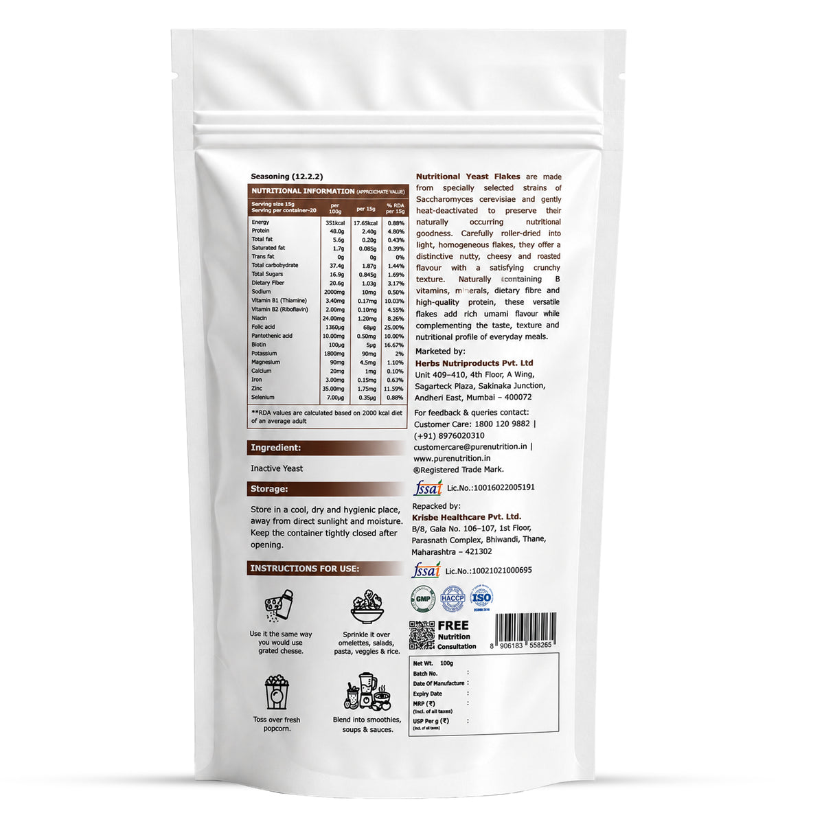 Pure Nutrition Unfortified Nutritional Yeast Flakes – 100g