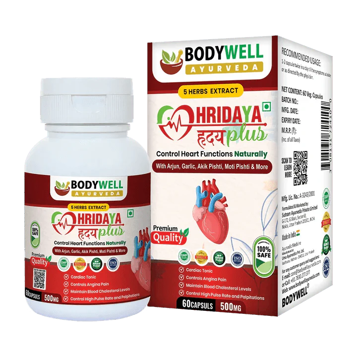 Bodywell Ayurveda HridayaPlus Capsules – Cardiovascular Wellness & Vascular Support – 60 Capsules (500mg)