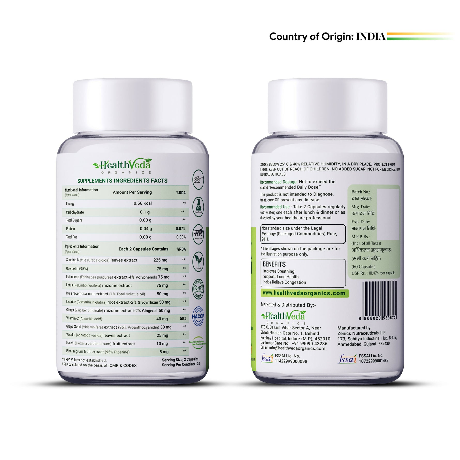 HealthVeda Lung Detox with Vitamin C & Grapeseed Extract Capsule