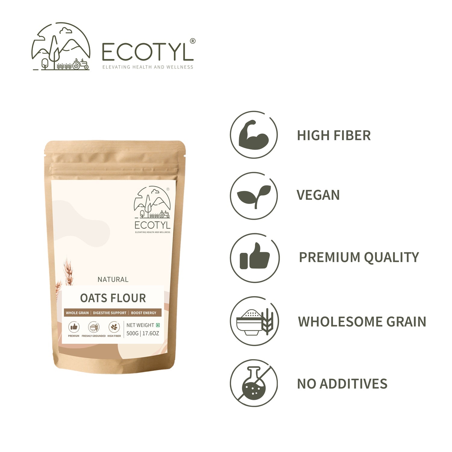 Ecotyl Oats Flour | Wholesome Flour | High Fibre | 500g