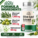 Zespo Olive Leaf Extract with Olive Fruit & Hydroxytyrosol | 1,000 mg Olive Leaf per Serving | Antioxidant & Heart Health Support | 60 Capsules