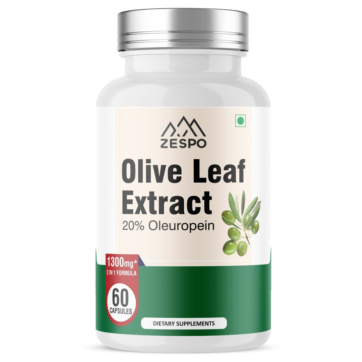 Zespo Olive Leaf Extract with Olive Fruit & Hydroxytyrosol | 1,000 mg Olive Leaf per Serving | Antioxidant & Heart Health Support | 60 Capsules
