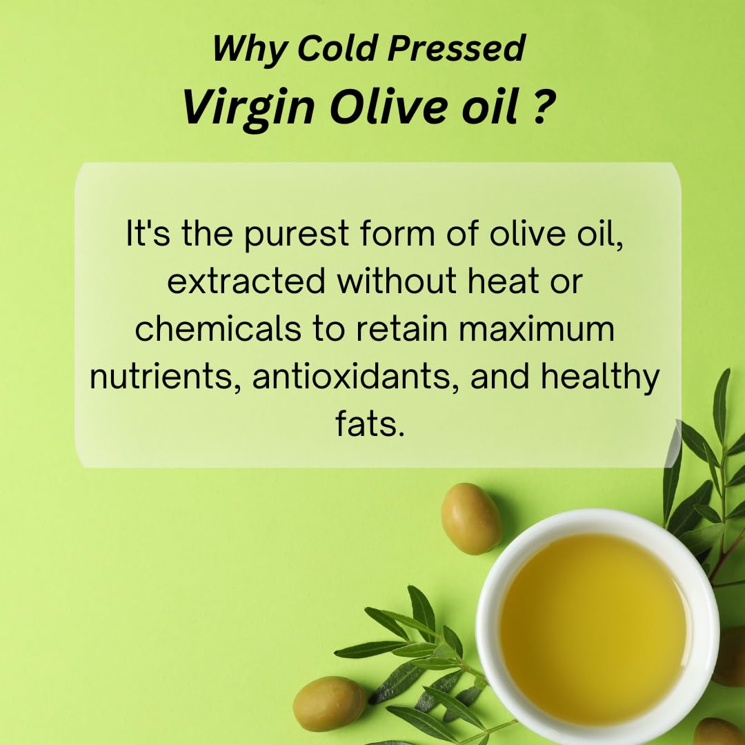 Ryt Nutrition Virgin Olive Oil 500ml | Raw Cold Pressed - 100% Pure & Natural | Low in Saturated Fat | Perfect for Salad, Garnishing, Baking & Sauteing | Rich in Vitamin E & K