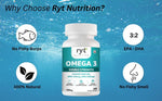 Ryt Nutrition Omega-3 Double Strength Fish Oil 1000mg | 360mg EPA & 240mg DHA | Supports Heart, Brain, Eye & Joint Health | Helps Maintain Healthy Cholesterol & Triglycerides | 60 Softgel Capsules