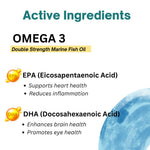 Ryt Nutrition Omega-3 Double Strength Fish Oil 1000mg | 360mg EPA & 240mg DHA | Supports Heart, Brain, Eye & Joint Health | Helps Maintain Healthy Cholesterol & Triglycerides | 60 Softgel Capsules