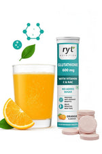 Ryt Nutrition Glutathione (600mg), 15 Effervescent Tablets (Orange Flavour), With Vitamin C & NAC | For Skin Health For Men & Women, Detoxification, And Immunity Booster