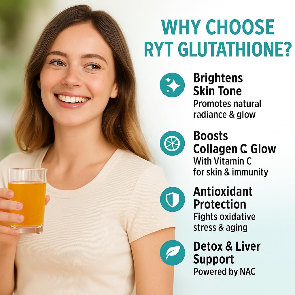 Ryt Nutrition Glutathione (600mg), 15 Effervescent Tablets (Orange Flavour), With Vitamin C & NAC | For Skin Health For Men & Women, Detoxification, And Immunity Booster