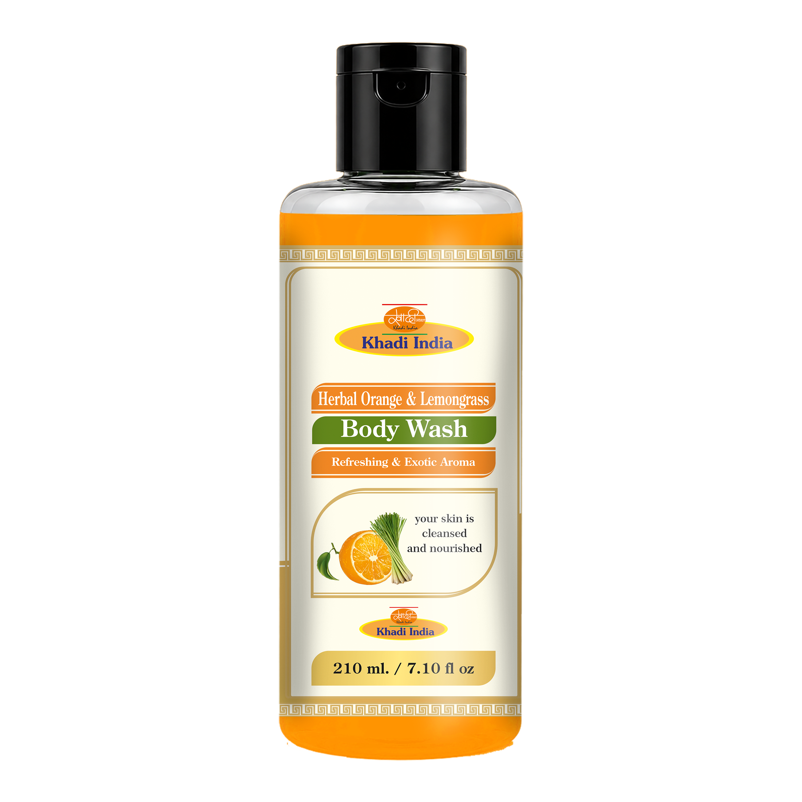 Khadi Care Herbal Orange & Lemongrass Body Wash for Refreshing & Glowing Skin - 210ml
