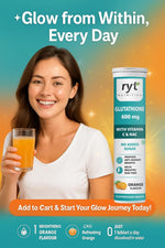Ryt Nutrition Glutathione (600mg), 15 Effervescent Tablets (Orange Flavour), With Vitamin C & NAC | For Skin Health For Men & Women, Detoxification, And Immunity Booster