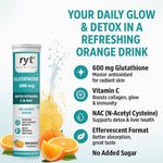 Ryt Nutrition Glutathione (600mg), 15 Effervescent Tablets (Orange Flavour), With Vitamin C & NAC | For Skin Health For Men & Women, Detoxification, And Immunity Booster