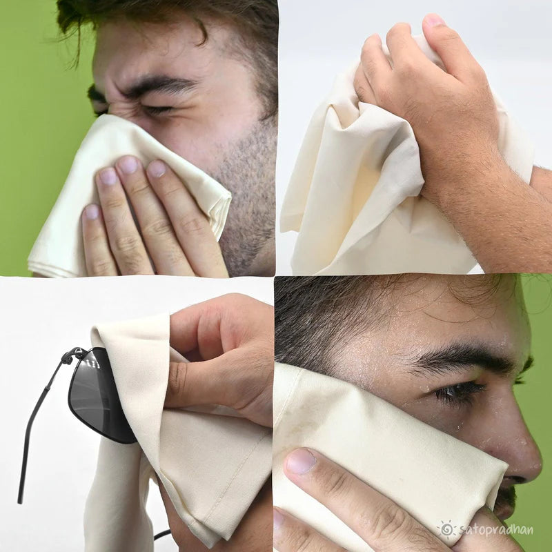 Satopradhan Organic Cotton Handkerchief for Men - 18”x18” Large | Soft Men’s Hankies - Cream White Colour - Pure, High-Quality Cloth - Eco-Friendly & Sweat Absorbent Handkerchiefs - Perfect Sustainable Gift