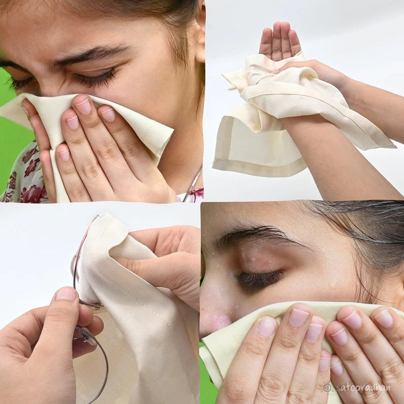 Satopradhan Organic Cotton Handkerchief for Women - Set of 6 - 12”x12”- Cream White - Extra Soft Cotton Hankies for Females/Girls - Sweat Absorbent - High Quality & Eco-Friendly Gift for Loved Ones - Unbleached & undyed