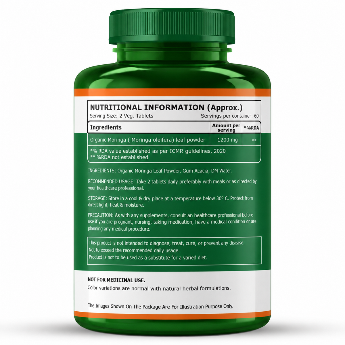 Pure Nutrition Organic Moringa Tablets 1200mg – 120 Veg Tablets for Immunity, Digestion & Daily Wellness