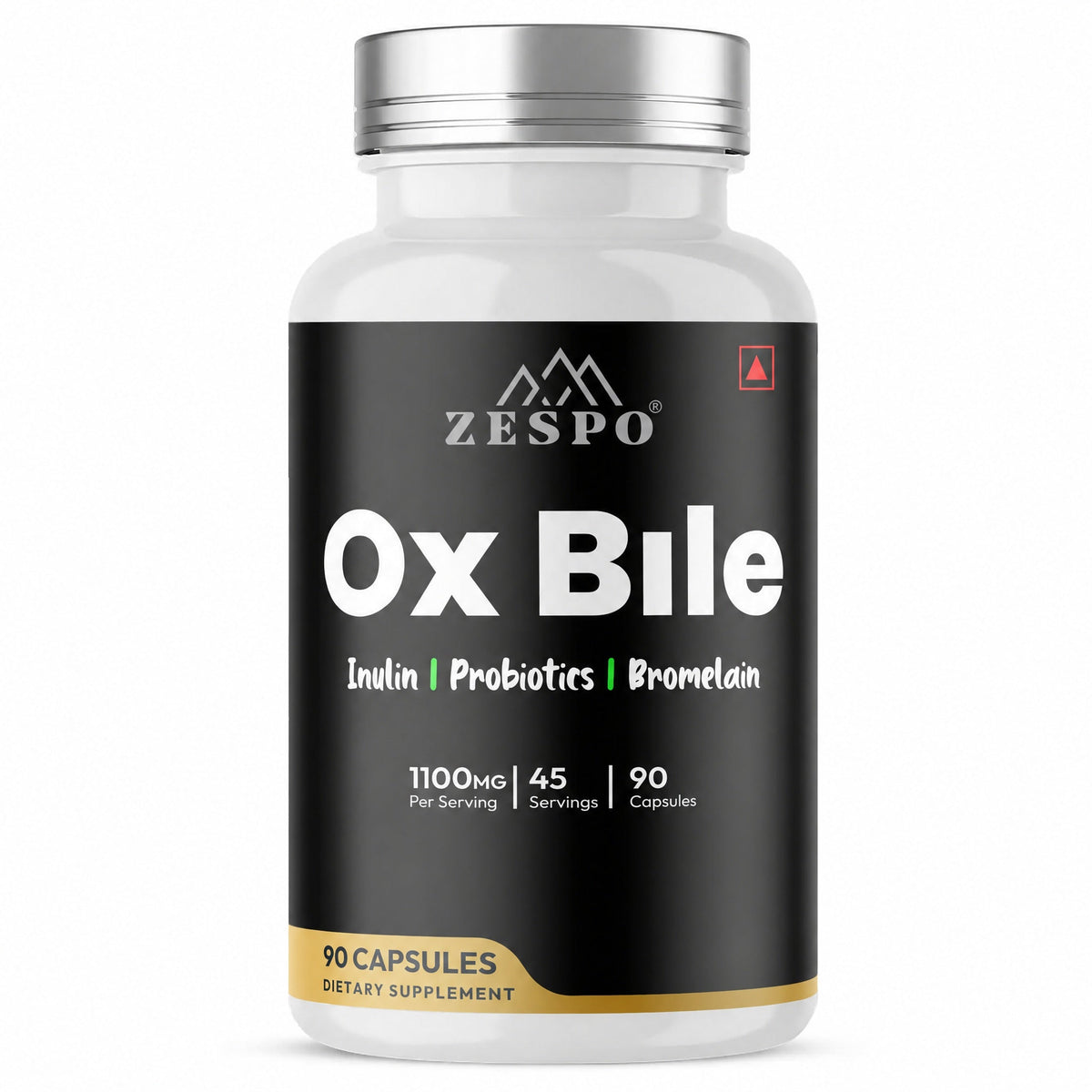 Zespo Ox Bile 1,100 mg 4-in-1 Digestive Complex | Ox Bile, Inulin, Probiotics & Bromelain | Digestion & Gut Health Support | 90 Capsules