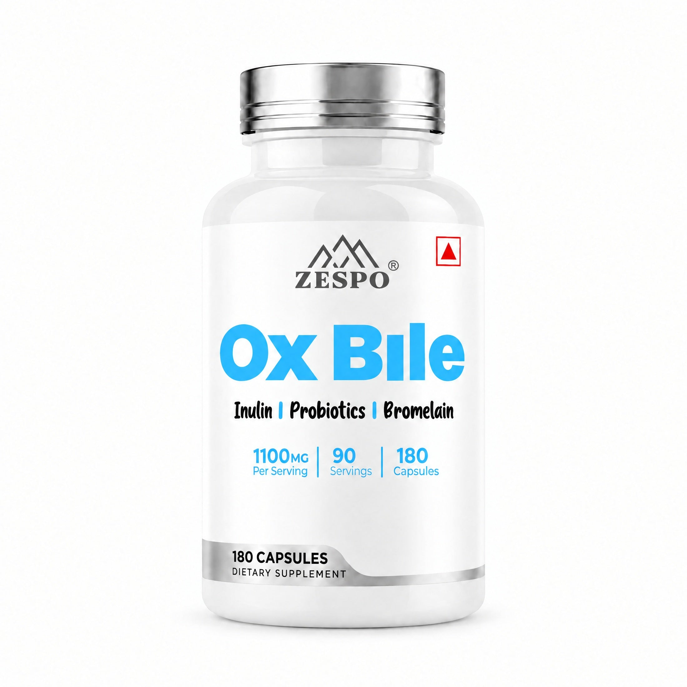 Zespo Ox Bile Complex 1,100 mg 4-in-1 Digestive Formula | Ox Bile, Inulin, Probiotics & Bromelain | Digestion & Gut Health Support | 180 Capsules