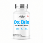 Zespo Ox Bile Complex 1,100 mg 4-in-1 Digestive Formula | Ox Bile, Inulin, Probiotics & Bromelain | Digestion & Gut Health Support | 180 Capsules