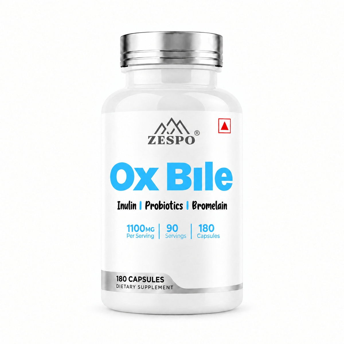 Zespo Ox Bile Complex 1,100 mg 4-in-1 Digestive Formula | Ox Bile, Inulin, Probiotics & Bromelain | Digestion & Gut Health Support | 180 Capsules