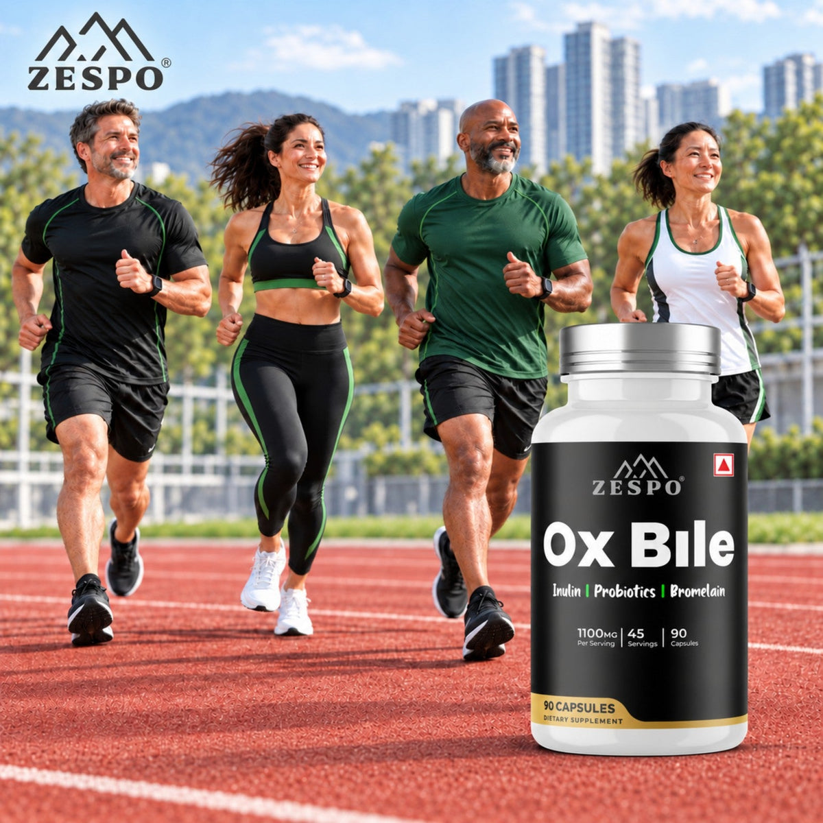 Zespo Ox Bile 1,100 mg 4-in-1 Digestive Complex | Ox Bile, Inulin, Probiotics & Bromelain | Digestion & Gut Health Support | 90 Capsules
