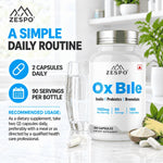 Zespo Ox Bile Complex 1,100 mg 4-in-1 Digestive Formula | Ox Bile, Inulin, Probiotics & Bromelain | Digestion & Gut Health Support | 180 Capsules
