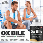 Zespo Ox Bile 1,100 mg 4-in-1 Digestive Complex | Ox Bile, Inulin, Probiotics & Bromelain | Digestion & Gut Health Support | 90 Capsules