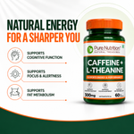 Pure Nutrition Caffeine 100 mg + L-Theanine 200 mg – 60 Vegetarian Capsules