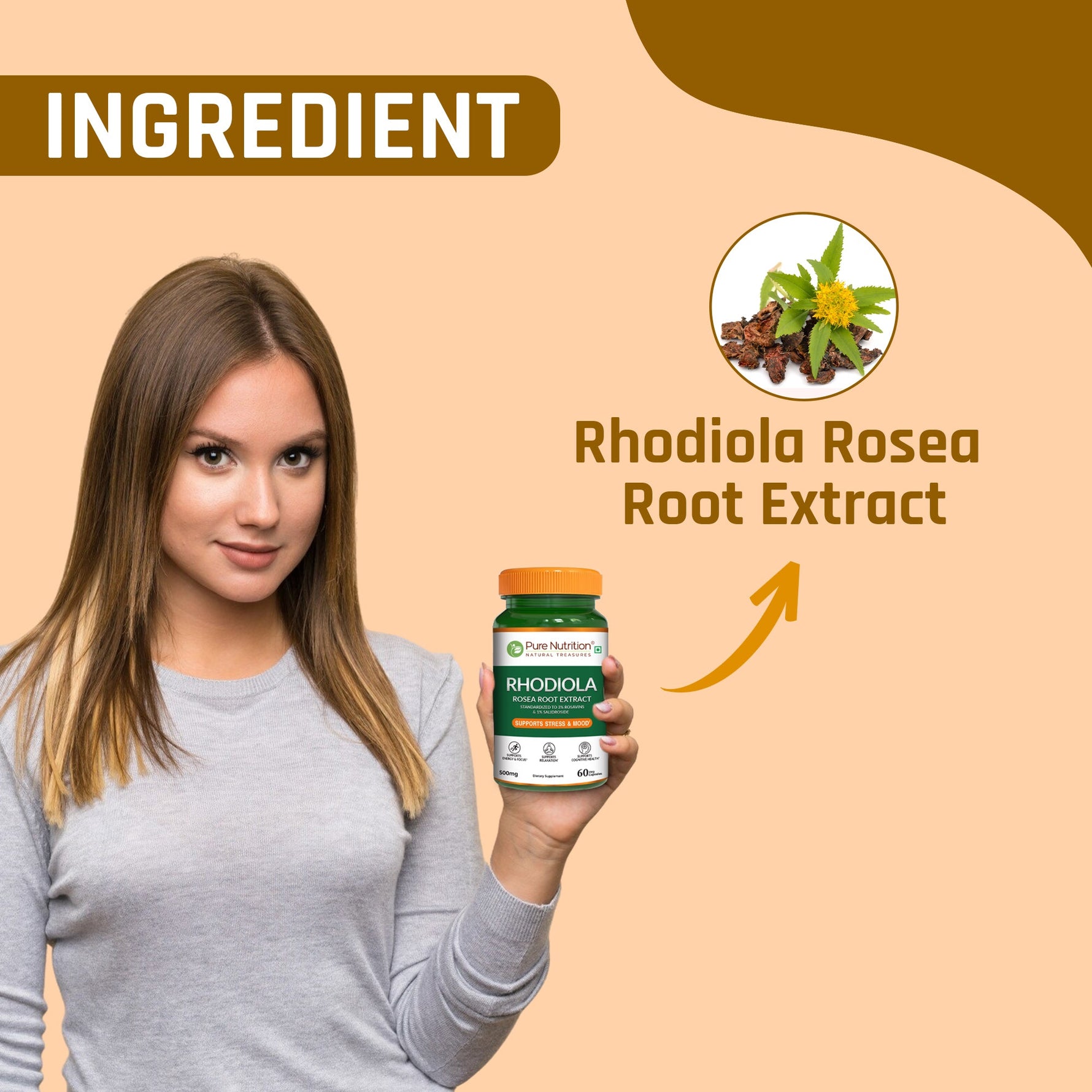 Pure Nutrition Rhodiola Rosea Root Extract (500mg) - 60 Veg Capsules | Standardized to 3% Rosavins & 1% Salidroside | Supports Energy, Focus, Relaxation & Cognitive Health