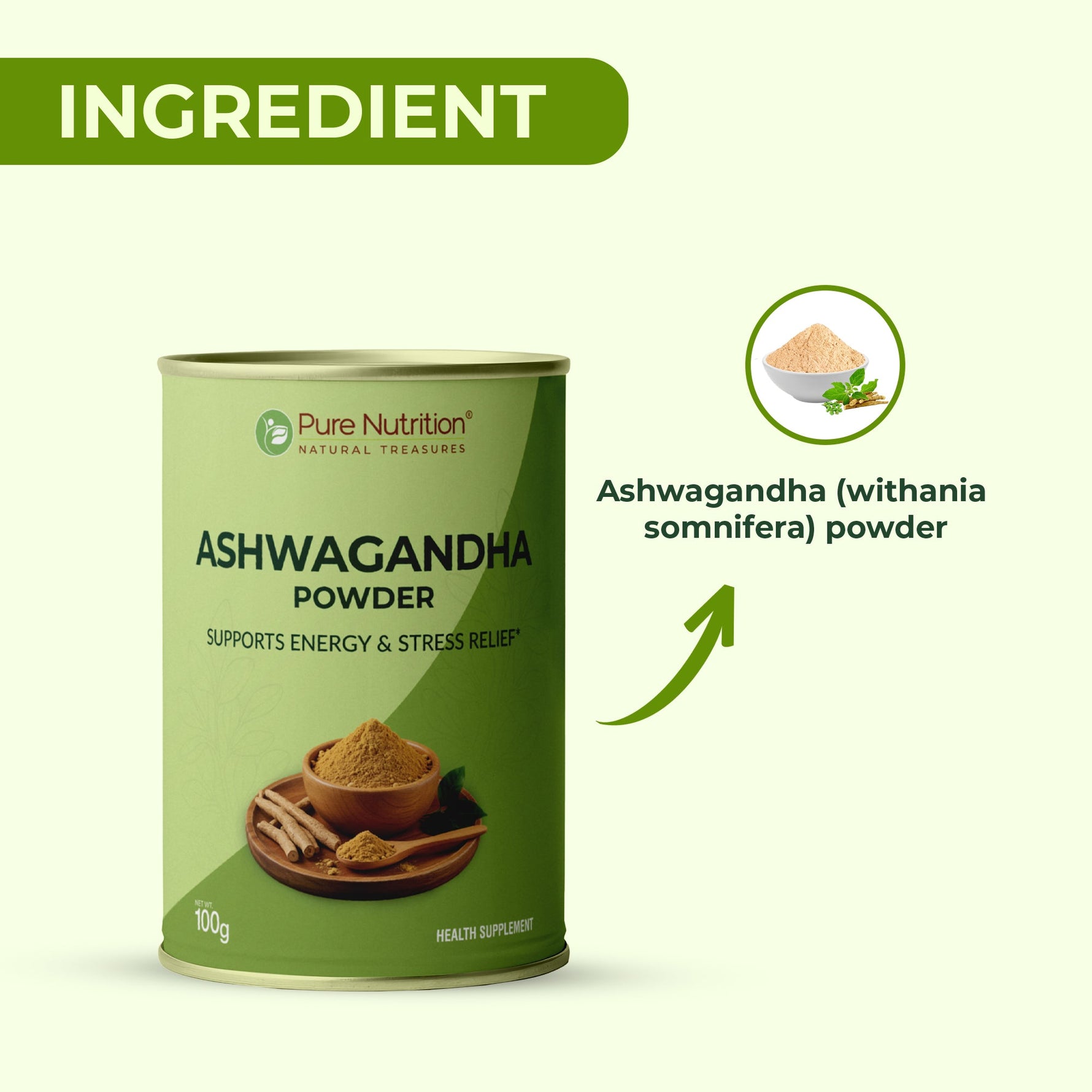 Pure Nutrition Ashwagandha Powder – 100g | Traditional Adaptogen | Natural Root Powder