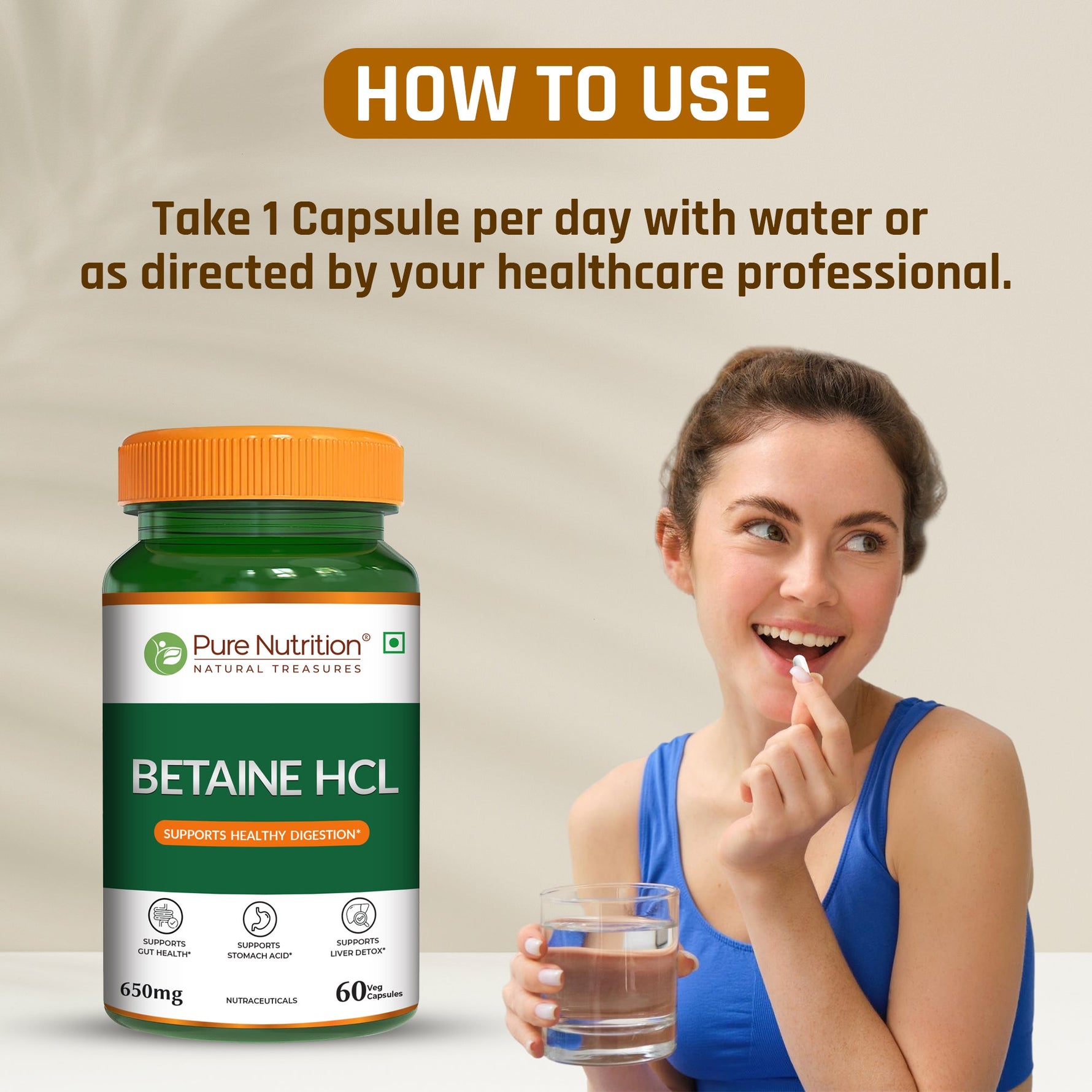 Pure Nutrition Betaine HCL – 60 Capsules | Digestive Support Formula