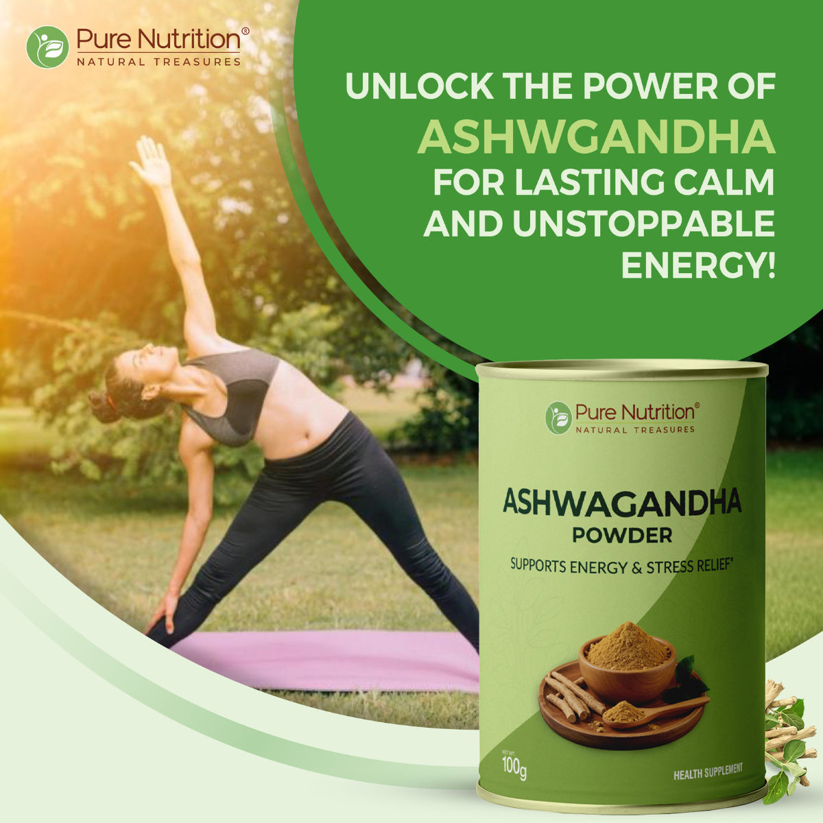 Pure Nutrition Ashwagandha Powder – 100g | Traditional Adaptogen | Natural Root Powder