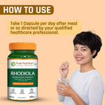 Pure Nutrition Rhodiola Rosea Root Extract (500mg) - 60 Veg Capsules | Standardized to 3% Rosavins & 1% Salidroside | Supports Energy, Focus, Relaxation & Cognitive Health