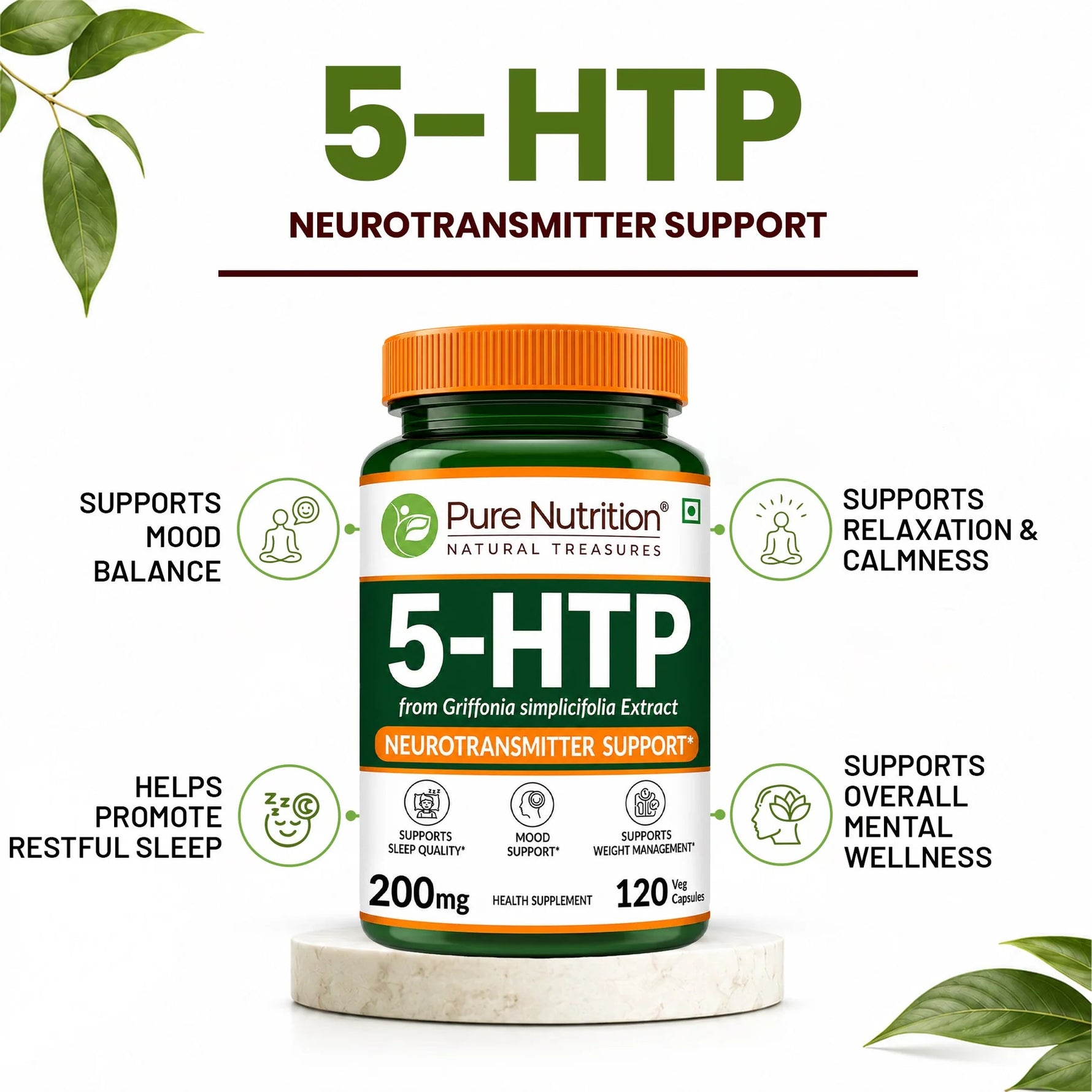 Pure Nutrition 5-HTP 200mg, 120 Capsules | Dietary Supplement for Mood & Sleep Support
