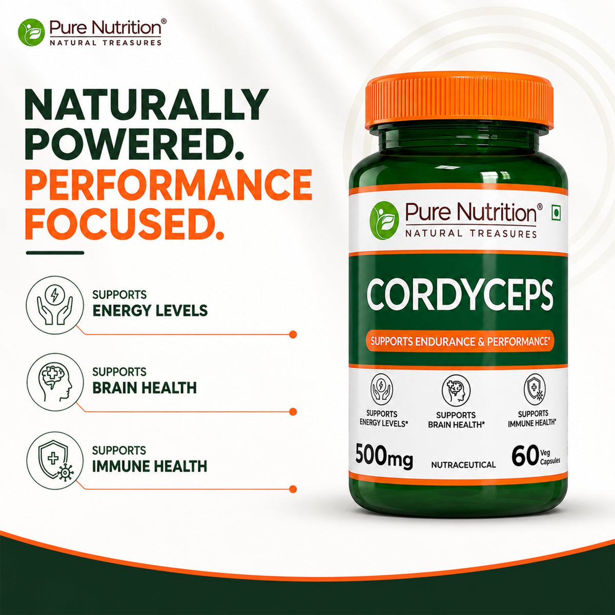 Pure Nutrition Cordyceps 500 mg – 60 Vegetarian Capsules