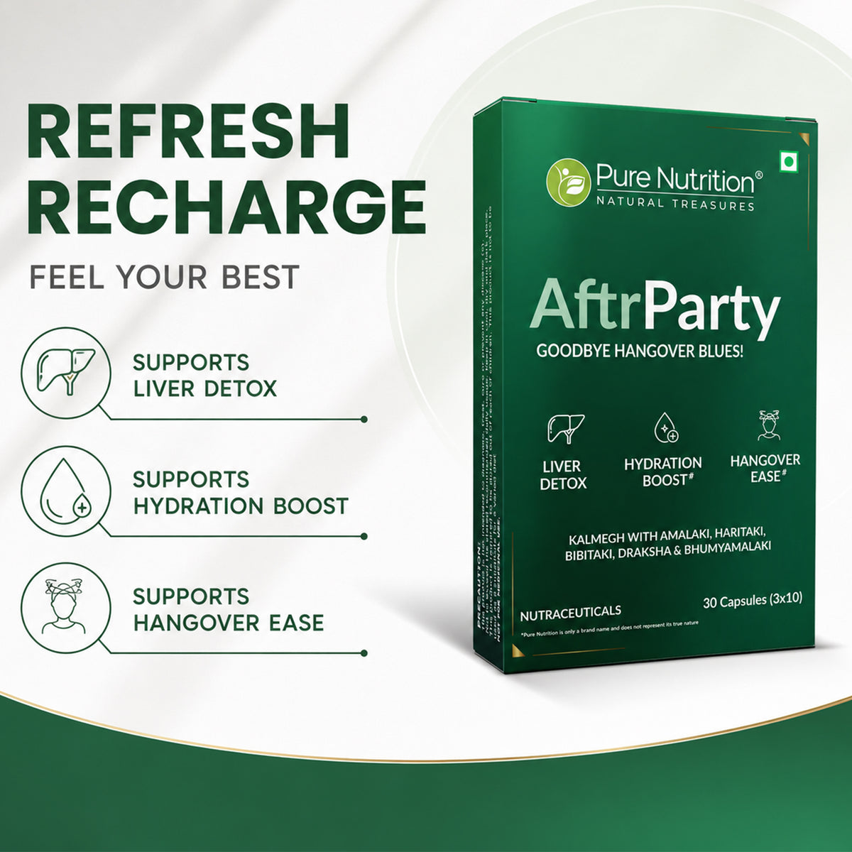 AfterParty Capsules | Herbal Wellness Formula with Kalmegh, Bhumyamalaki, Amalaki, Haritaki & Bibhitaki