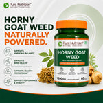 Pure Nutrition Horny Goat Weed with Maca Root Extract 1000mg – 60 Veg Capsules | Supports Energy, Stamina, Bone & Hormonal Health