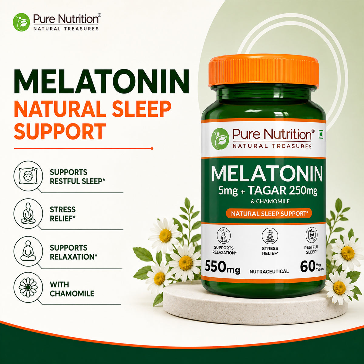 Pure Nutrition Melatonin Sustained Release Tablet - 550mg - 60 Veg Tablet