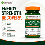 Pure Nutrition L-Carnitine L-Tartrate 500mg – 60 Veg Capsules | Pre-Workout Fat Burner & Energy Booster for Men & Women | Supports Fat Metabolism, Muscle Recovery & Performance