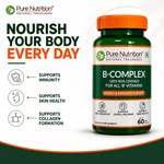 Pure Nutrition B-Complex 60 Veg Tabs – 100% RDA of B1, B2, B3, B5, B6, B9 | Boosts Immunity, Supports Hair Growth, Energy & Overall Health for Men & Women