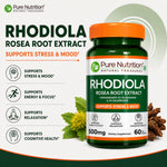 Pure Nutrition Rhodiola Rosea Root Extract (500mg) - 60 Veg Capsules | Standardized to 3% Rosavins & 1% Salidroside | Supports Energy, Focus, Relaxation & Cognitive Health