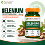 Pure Nutrition Selenium Capsules - 40mcg for Immune System, Supports Healthy Blood Pressure, Thyroid Health & Improves Cholesterol Levels - 60 Veg Capsules
