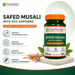 Pure Nutrition Safed Musali – 500mg, 60 Veg Tablets | Ayurvedic Herbal Supplement for Muscle Strength, Stamina, Immunity, Energy & Endurance